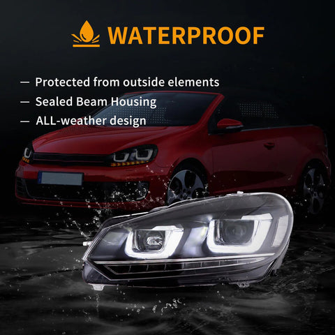 09-14 Fit VW Golf 6th Gen Mk6 Vland Dual Beam Projector Aftermarket For Volkswagen Headlights With Demon Eyes Black