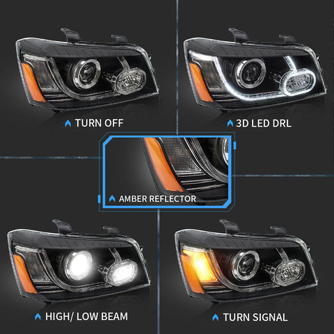 VLAND LED Projector Headlights Fit Toyota Highlander 2001-2007 Aftermarket Front Lamps