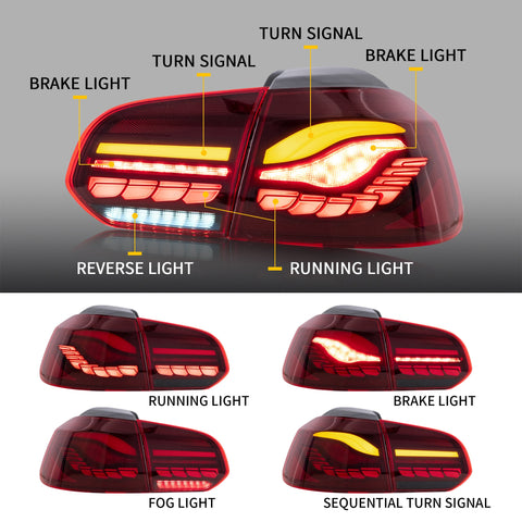 VLAND OLED Tail lights Fit Volkswagen Golf 6 MK6 2009-2014 With Sequential