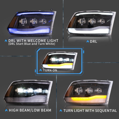 VLAND LED Projector Headlights Fit 2009-2018 RAM 1500 2500 3500