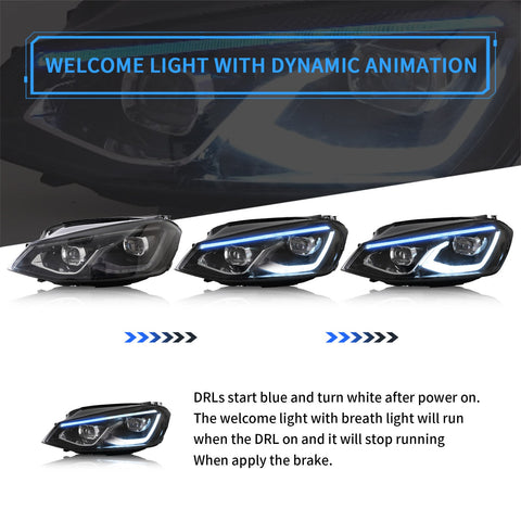 VLAND LED Front lights For 2015-2017Fit Golf MK7 Halogen Headlights Models (Europe is 2013-2016 Volkswagen)