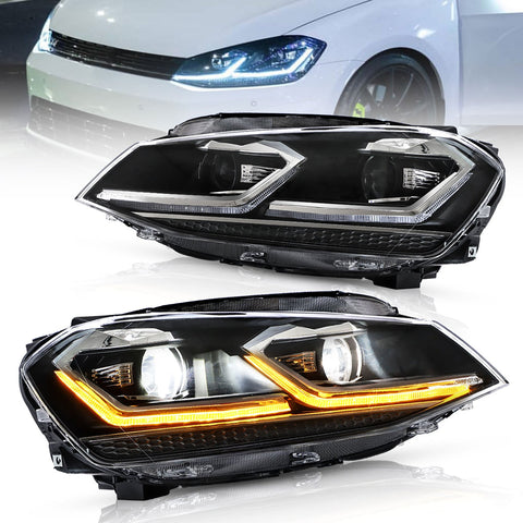 15-17 Fit Volkswagen Golf 7th Gen (Mk7,Typ 5G) Vland Projector Headlights Black