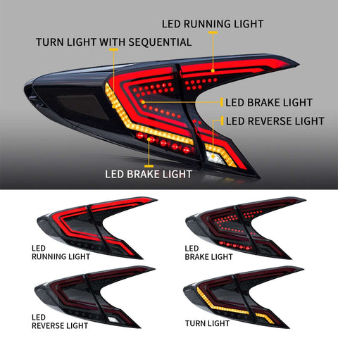 18-20 Fit Toyota CHR / C-HR Vland Smoked Full LED Tail Lights(NOT  2021 C-HR GR Sport Models)