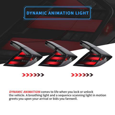 16-21 Fit Honda Civic 10th Gen Hatchback and Type R Vland LED Tail Lights with Amber Turn Signal