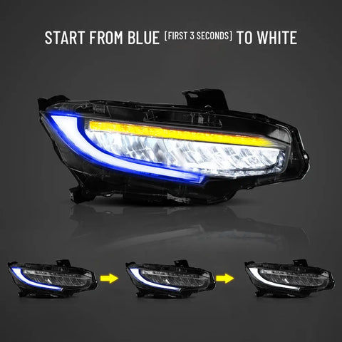 16-21 Fit Honda Civic 10th Gen（FC/FK) Vland LED Reflection Bowl Headlights Chrome