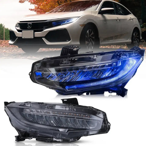 16-21 Fit Honda Civic 10th Gen（FC/FK) Vland LED Reflection Bowl Headlights Chrome