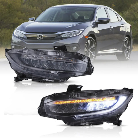 16-21 Fit Honda Civic 10th Gen（FC/FK) Vland LED Reflection Bowl Headlights Chrome