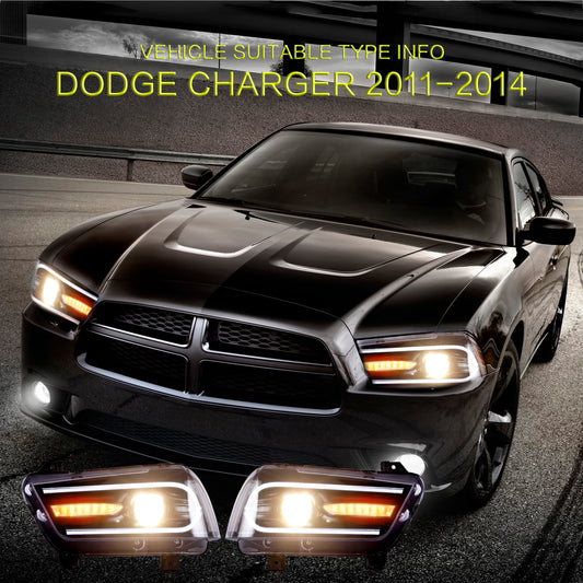 11-14 Fit Dodge Charger (LD) Pre-Facelifted Vland Dual Beam Projector Headlights Black