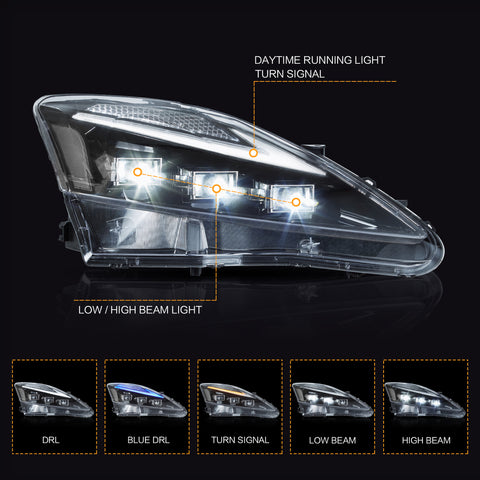 VLAND Full LED Headlights For 2006-2013 Fit Lexus IS250, IS350, ISF