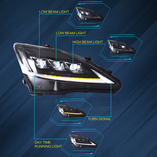 06-13 Fit Lexus IS250/IS250C/IS350/IS220d & 08-14 ISF(XE20) Vland Matrix Projector Headlights Black