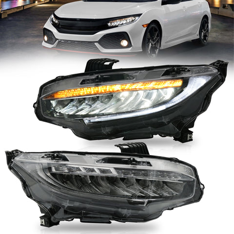 16-21 Fit Honda Civic 10th Gen（FC/FK) Vland LED Reflection Bowl Headlights Chrome