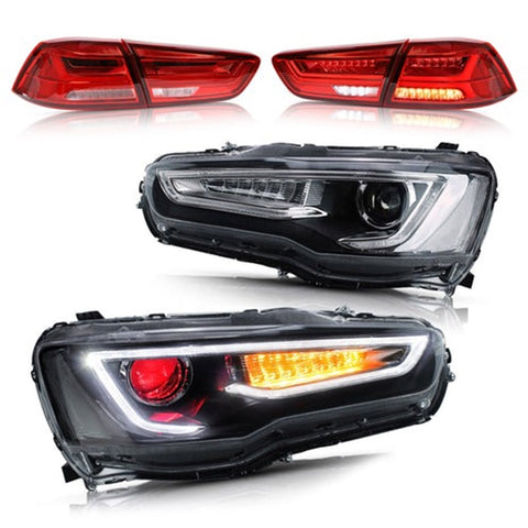 VLAND Demon Eye Dual Beam Projector Headlights and Taillights for Mitsubishi Lancer EVO X 2008-2018(Multi-Choice Combination)