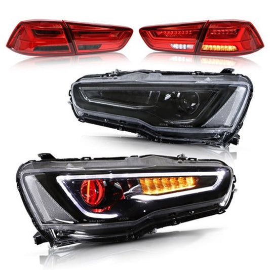 VLAND Demon Eye Dual Beam Projector Headlights and Taillights for Mitsubishi Lancer EVO X 2008-2018(Multi-Choice Combination)