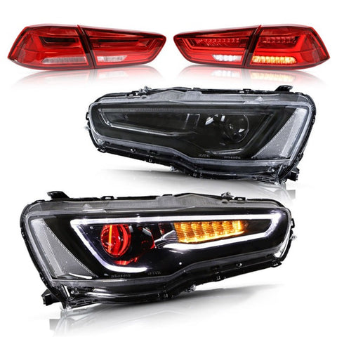 VLAND Demon Eye Dual Beam Projector Headlights and Taillights for Mitsubishi Lancer EVO X 2008-2018(Multi-Choice Combination)