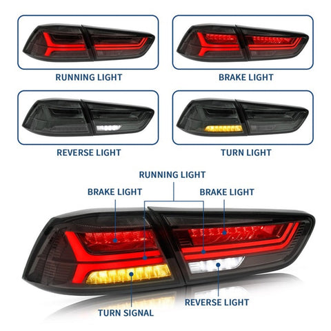 VLAND Demon Eye Dual Beam Projector Headlights and Taillights for Mitsubishi Lancer EVO X 2008-2018(Multi-Choice Combination)