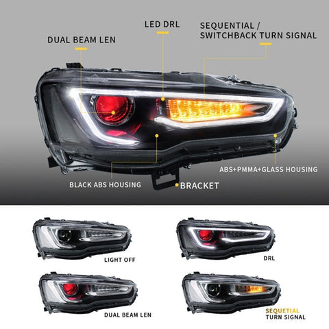 VLAND Demon Eye Dual Beam Projector Headlights and Taillights for Mitsubishi Lancer EVO X 2008-2018(Multi-Choice Combination)