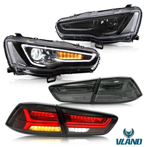 VLAND Dual Beam Projector Headlights and Taillights for Mitsubishi Lancer EVO X 2008-2018(Multi-Choice Combination)