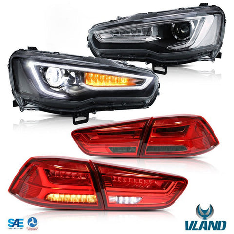 VLAND Dual Beam Projector Headlights and Taillights for Mitsubishi Lancer EVO X 2008-2018(Multi-Choice Combination)