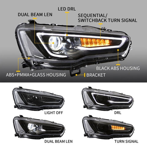 VLAND Dual Beam Projector Headlights and Taillights for Mitsubishi Lancer EVO X 2008-2018(Multi-Choice Combination)