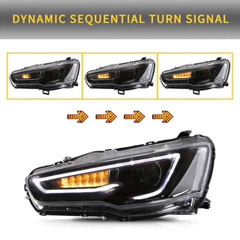 VLAND Dual Beam Projector Headlights and Taillights for Mitsubishi Lancer EVO X 2008-2018(Multi-Choice Combination)