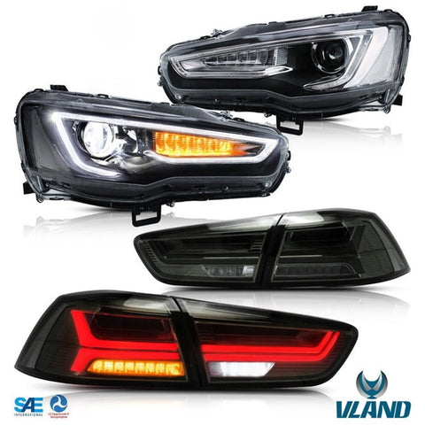 VLAND Dual Beam Projector Headlights and Taillights for Mitsubishi Lancer EVO X 2008-2018(Multi-Choice Combination)