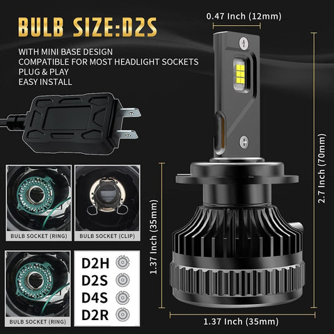 2 Pcs Vland D2S/H7/9005 LED Headlight Bulbs 6000K Super Bright