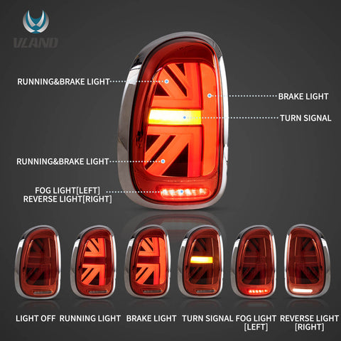 10-16 Fit Mini Cooper Countryman R60 Vland LED Tail Lights With Dynamic Welcome Lighting