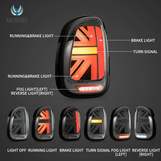 10-16 Fit Mini Cooper Countryman R60 Vland LED Tail Lights With Dynamic Welcome Lighting